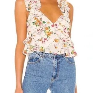 House of Harlow 1960 Pink Yellow Ruffled Wrap Blouse